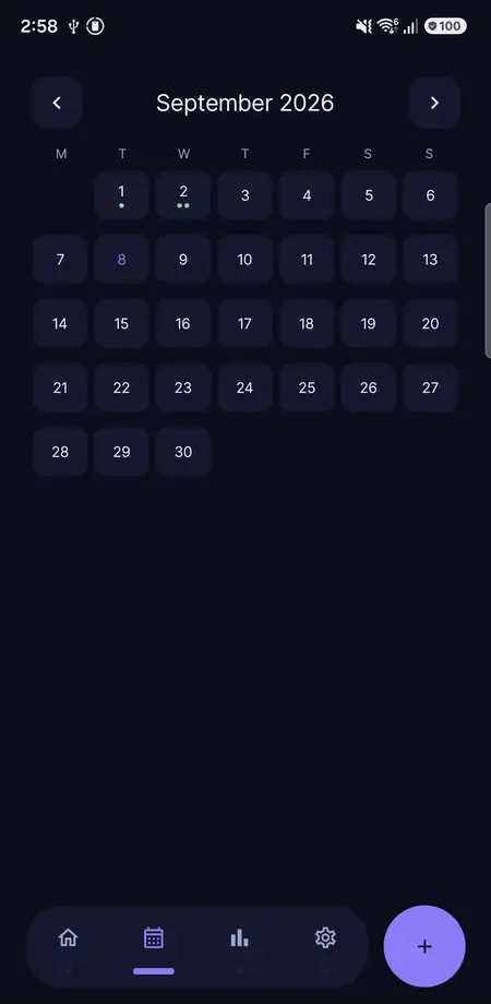 Calendar — month view with entry dots